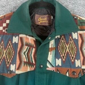 David James Bomber Jacket Forest Green Southwest Tapestry Canvas Western Mens
